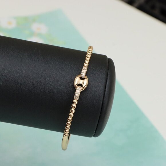 Elegant Rose Gold Beaded Bangle with Central Link Design, XPBL0451 - Picture 9 of 12